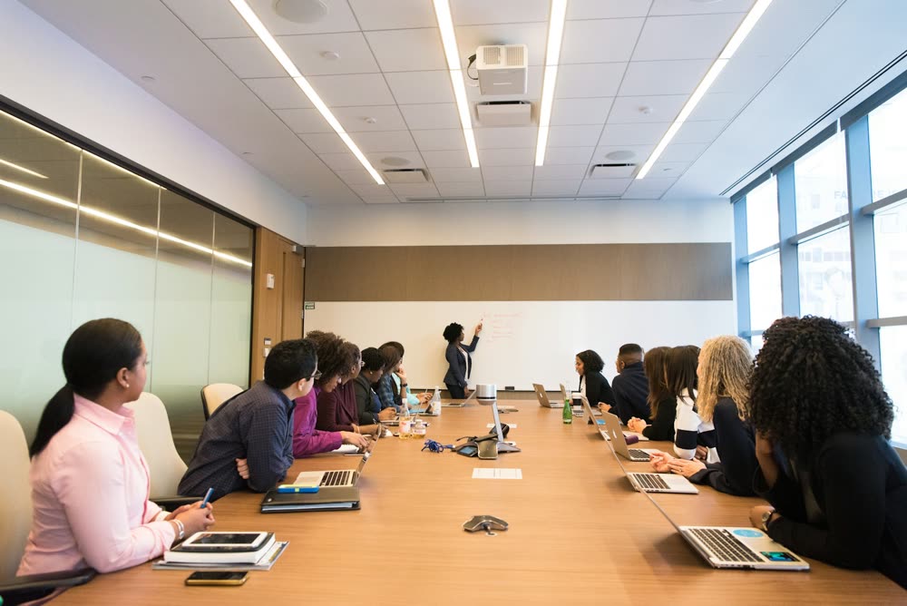 A team meeting around a conference table