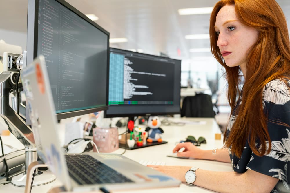An engineer at her desk